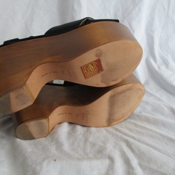 CELINE PARIS ITALY Strappy WEDGE PLATFORM PUMP Shoe 36 Sheer Italy BLACK - Picture 7 of 8